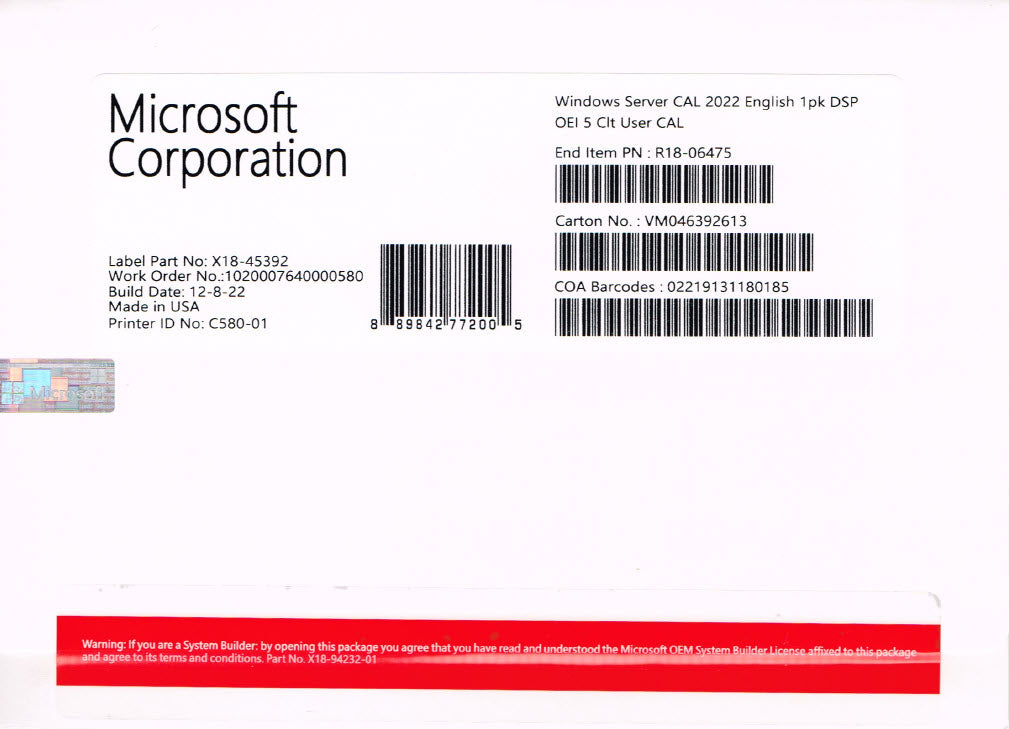 Windows Server 2022 - Lizenz - 5 Benutzer-CALs